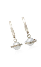 Load image into Gallery viewer, Saturn Diamond And Pearl Hoops 18k Solid White Gold Earrings - Jalvi & Co.