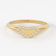 Load image into Gallery viewer, Signet Diamond Band in 14k Gold / Heart Signet Diamond Ring / Round Gold Band White Diamond Ring / Signet Diamond Wedding Band - Jalvi & Co.