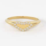 Signet Diamond Band in 14k Gold / Heart Signet Diamond Ring / Round Gold Band White Diamond Ring / Signet Diamond Wedding Band