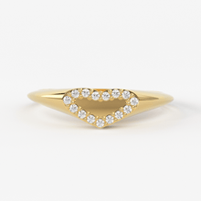 Load image into Gallery viewer, Signet Diamond Band in 14k Gold / Heart Signet Diamond Ring / Round Gold Band White Diamond Ring / Signet Diamond Wedding Band - Jalvi &amp; Co.