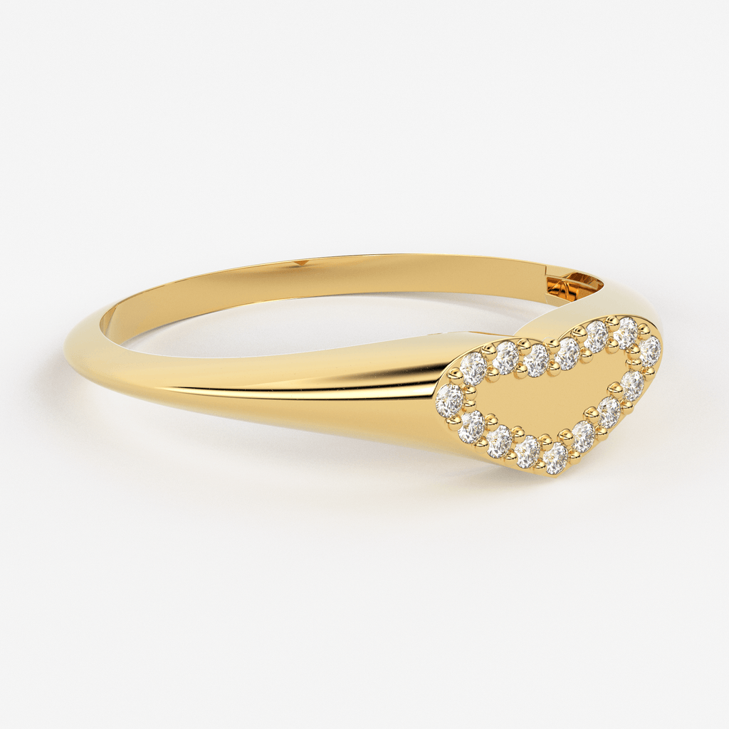 Signet Diamond Band in 14k Gold / Heart Signet Diamond Ring / Round Gold Band White Diamond Ring / Signet Diamond Wedding Band - Jalvi & Co.