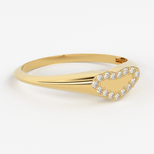 Load image into Gallery viewer, Signet Diamond Band in 14k Gold / Heart Signet Diamond Ring / Round Gold Band White Diamond Ring / Signet Diamond Wedding Band - Jalvi & Co.