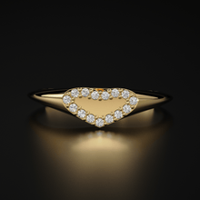 Load image into Gallery viewer, Signet Diamond Band in 14k Gold / Heart Signet Diamond Ring / Round Gold Band White Diamond Ring / Signet Diamond Wedding Band - Jalvi & Co.