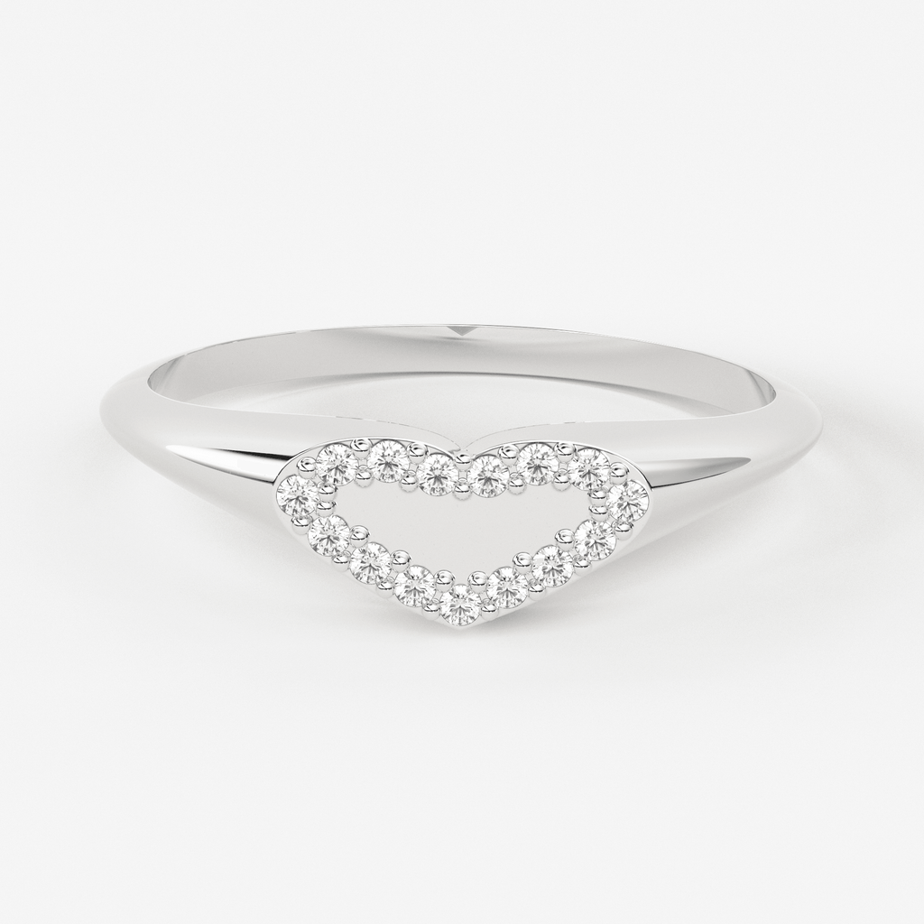 Signet Diamond Band in 14k Gold / Heart Signet Diamond Ring / Round Gold Band White Diamond Ring / Signet Diamond Wedding Band - Jalvi & Co.