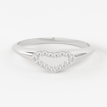 Load image into Gallery viewer, Signet Diamond Band in 14k Gold / Heart Signet Diamond Ring / Round Gold Band White Diamond Ring / Signet Diamond Wedding Band - Jalvi & Co.