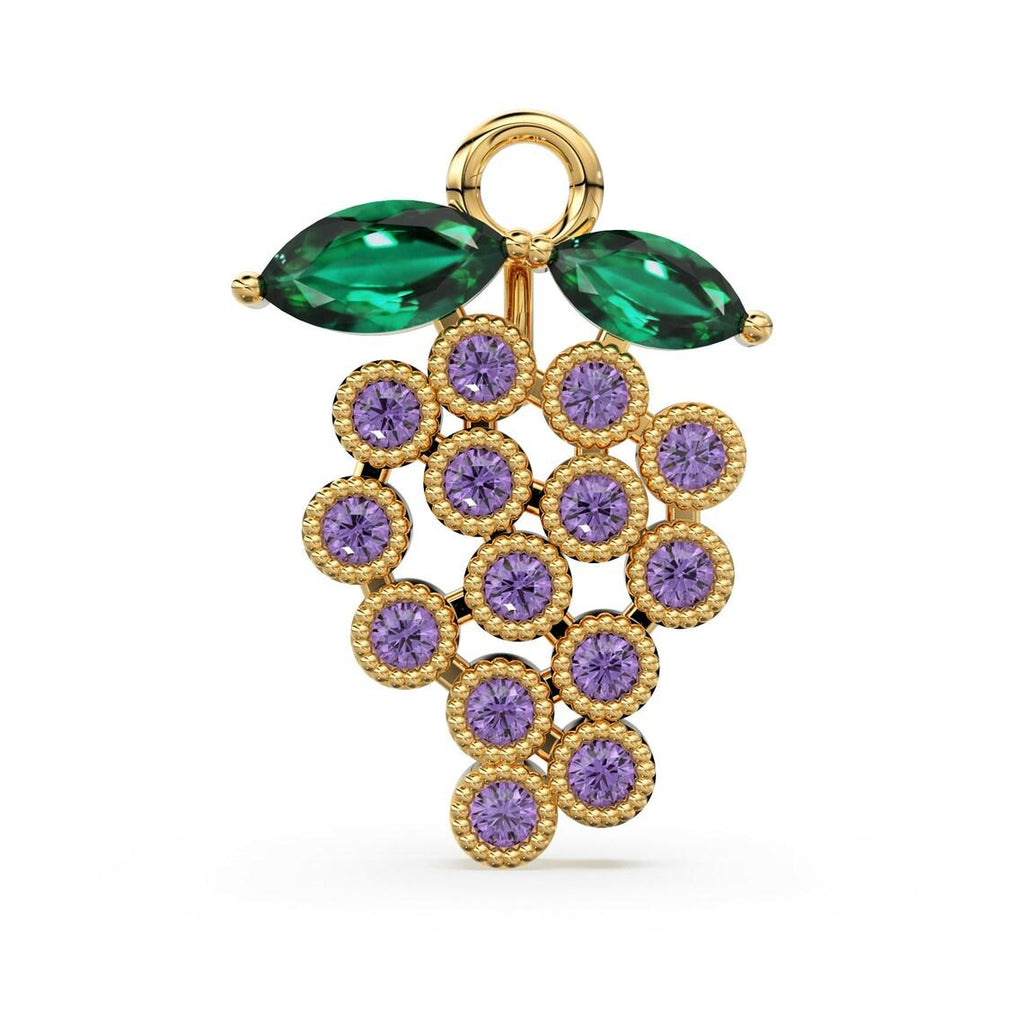 Solid Gold Amethyst and Emerald Grape Charm Pendant, Minimalist Jewelry, Amethyst Pendant Emerald Pendant - Jalvi & Co.