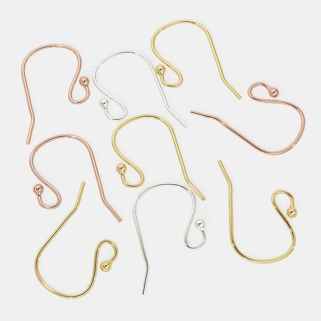 Solid Gold Clasp 14k Handmade 11mmx17mm 23 Gauge 14k Solid Yellow Gold French Hook Earwires With 1.6mm Ball Ends Pair - Jalvi & Co.