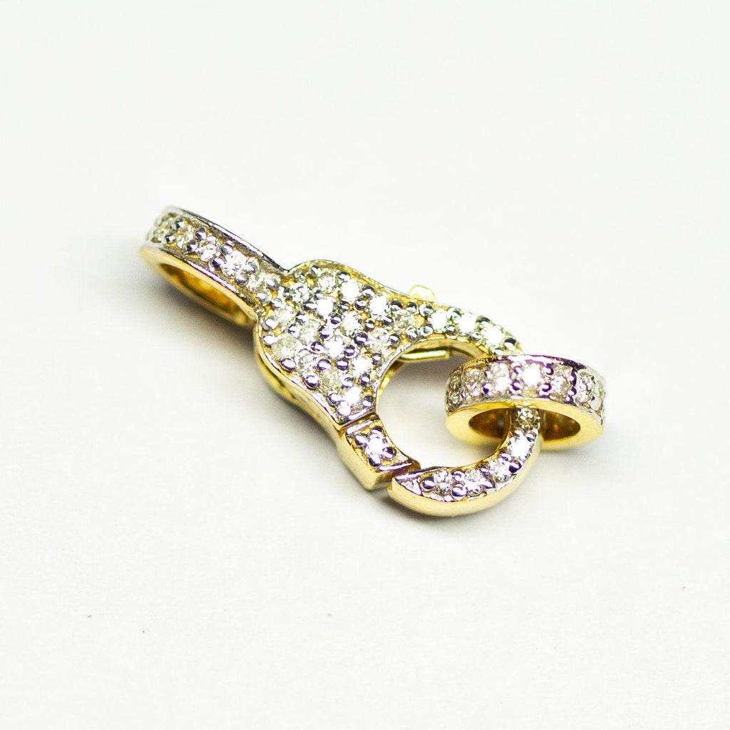 Solid Gold Clasp 18k Handmade Diamond Lobster Claw Clasp with Ring 17mm x 7mm - Jalvi & Co.
