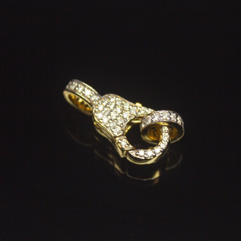 Solid Gold Clasp 18k Handmade Diamond Lobster Claw Clasp with Ring 17mm x 7mm - Jalvi & Co.
