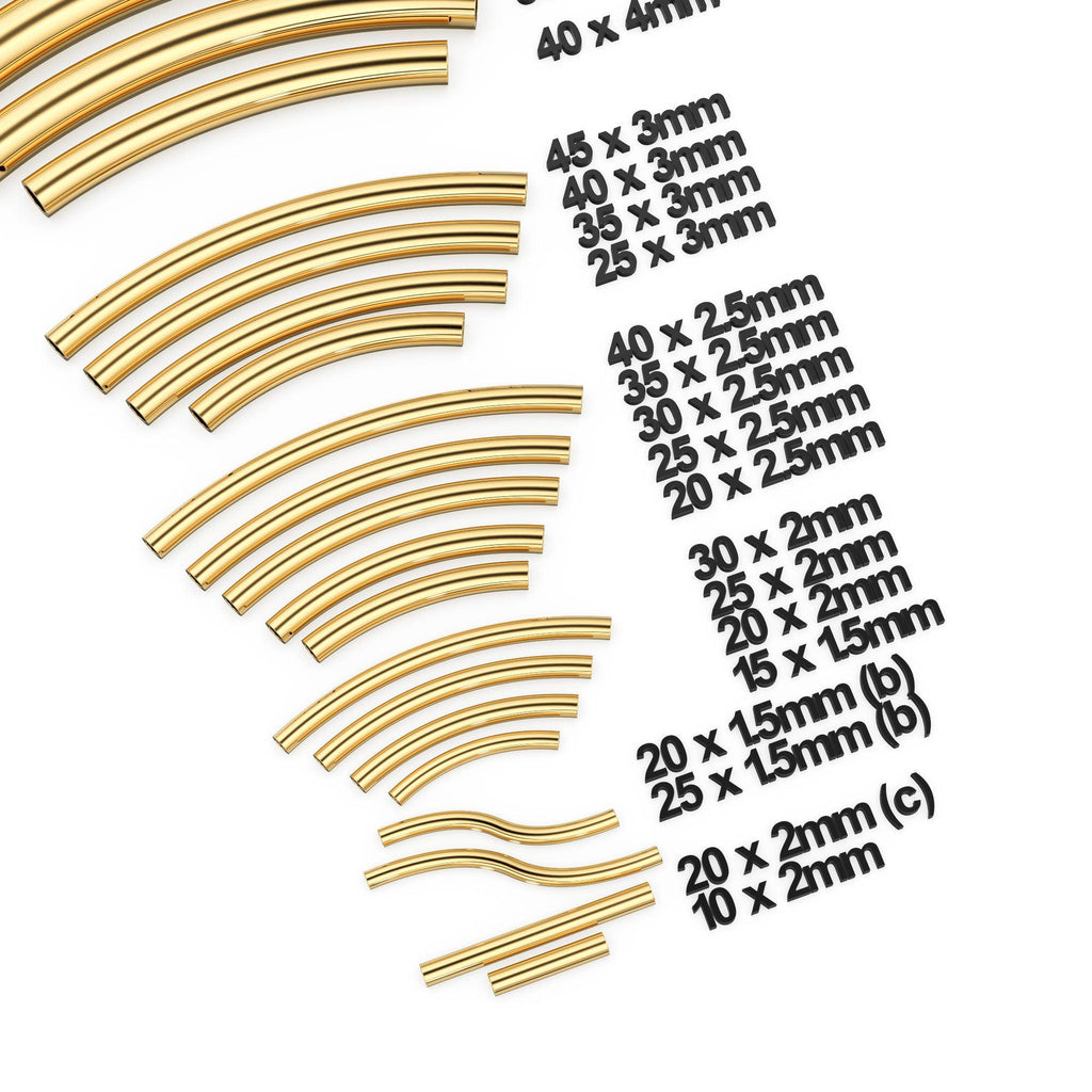Solid Yellow Gold Tube Bead, Noodle Tube, Curve Tube Bead, Bracelet Bead, Necklace Bead, Gold Tube Beads, Tubular Beads - Jalvi & Co.