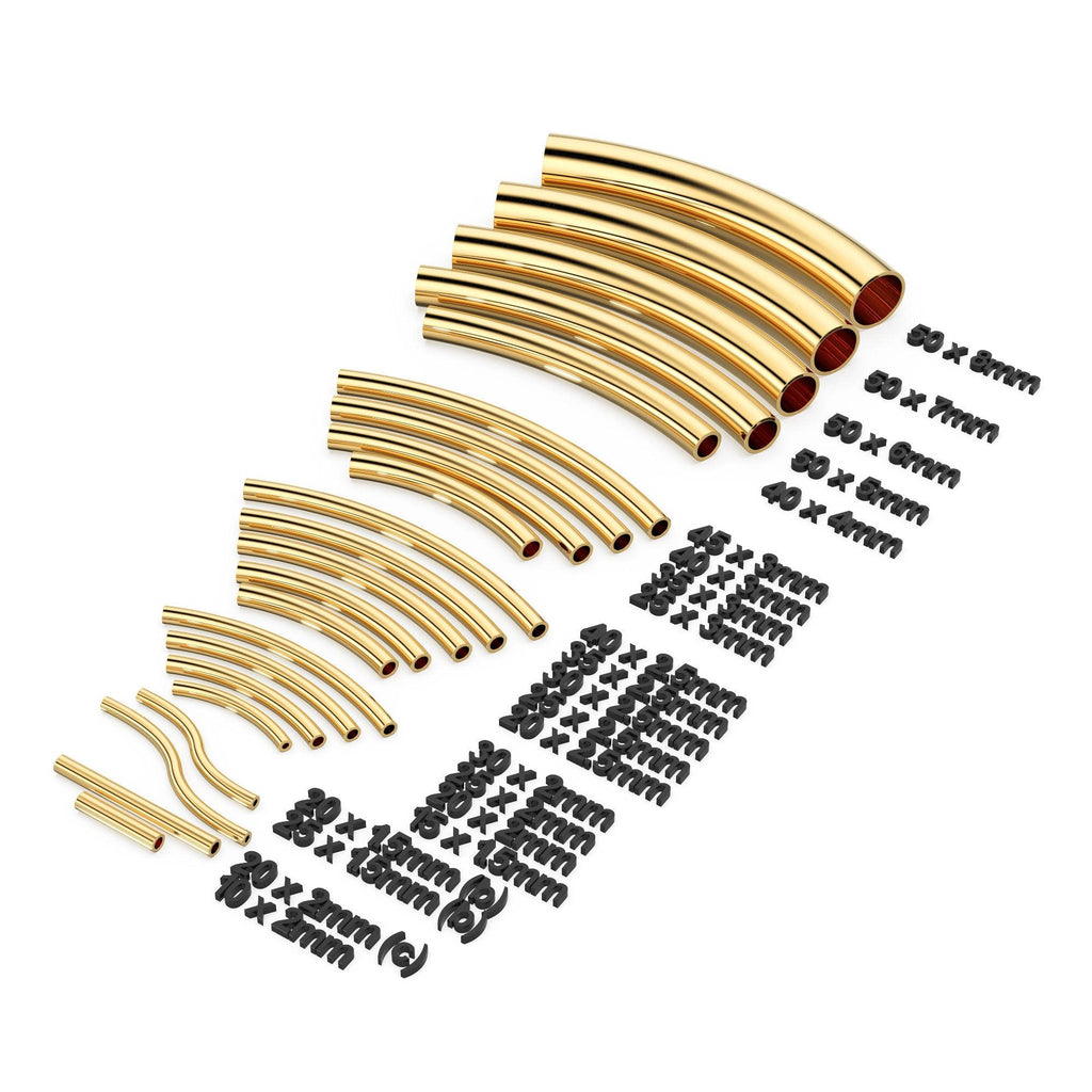 Solid Yellow Gold Tube Bead, Noodle Tube, Curve Tube Bead, Bracelet Bead, Necklace Bead, Gold Tube Beads, Tubular Beads - Jalvi & Co.