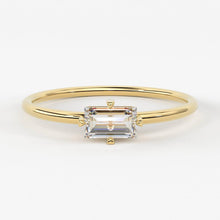 Load image into Gallery viewer, Solitaire Baguette Ring / 14k Solid Gold Baguette Diamond Engagement Ring / Stacking Ring / Dainty Diamond Ring / Baguette Diamond Ring - Jalvi & Co.