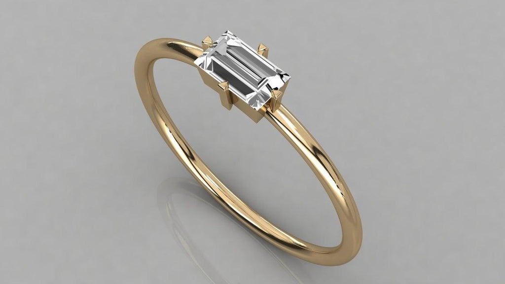 Solitaire Baguette Ring / 14k Solid Gold Baguette Diamond Engagement Ring / Stacking Ring / Dainty Diamond Ring / Baguette Diamond Ring - Jalvi & Co.