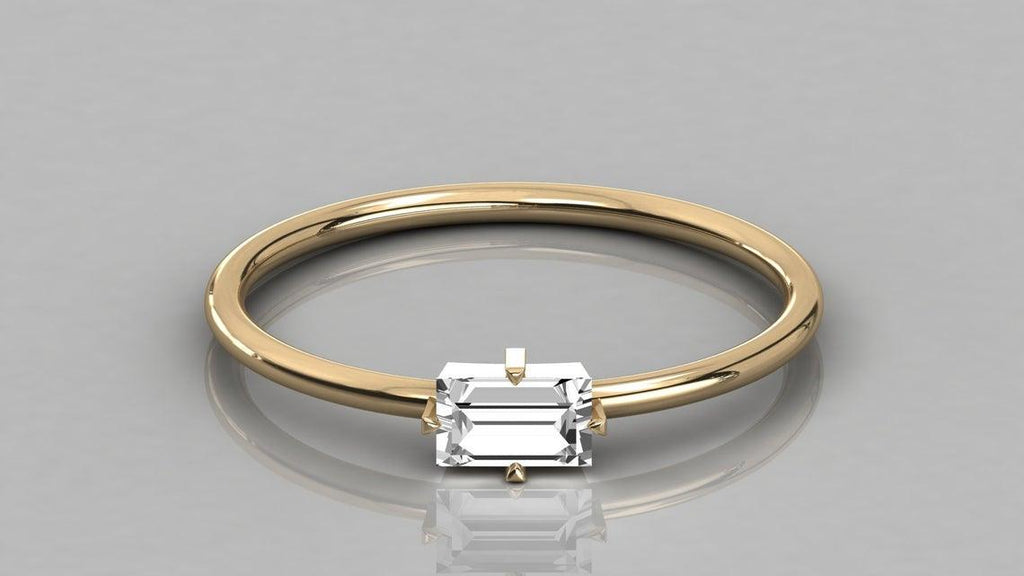 Solitaire Baguette Ring / 14k Solid Gold Baguette Diamond Engagement Ring / Stacking Ring / Dainty Diamond Ring / Baguette Diamond Ring - Jalvi & Co.