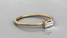 Load image into Gallery viewer, Solitaire Baguette Ring / 14k Solid Gold Baguette Diamond Engagement Ring / Stacking Ring / Dainty Diamond Ring / Baguette Diamond Ring - Jalvi & Co.