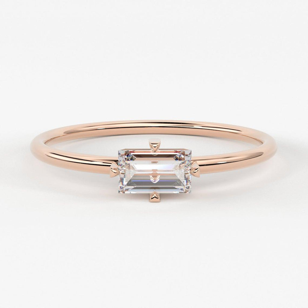 Solitaire Baguette Ring / 14k Solid Gold Baguette Diamond Engagement Ring / Stacking Ring / Dainty Diamond Ring / Baguette Diamond Ring - Jalvi & Co.