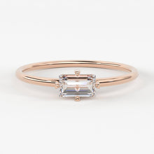Load image into Gallery viewer, Solitaire Baguette Ring / 14k Solid Gold Baguette Diamond Engagement Ring / Stacking Ring / Dainty Diamond Ring / Baguette Diamond Ring - Jalvi & Co.