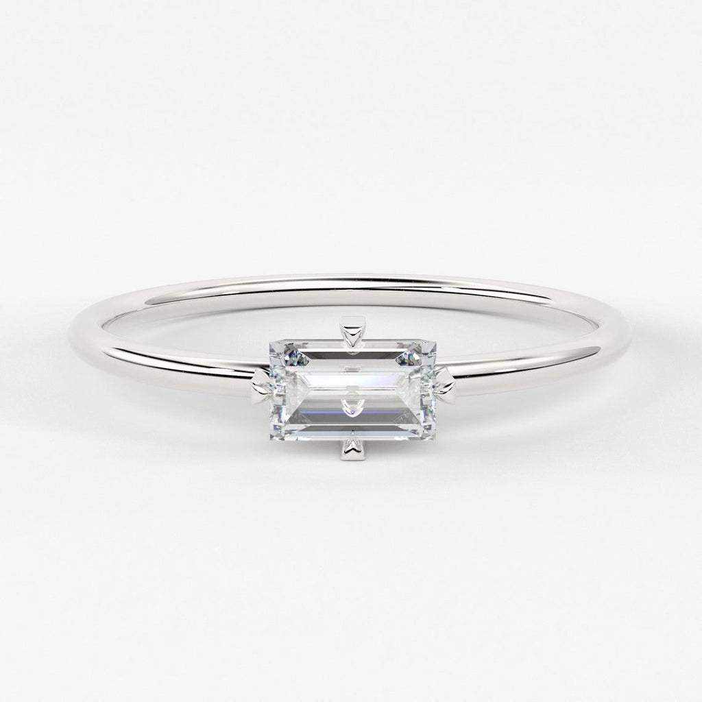 Solitaire Baguette Ring / 14k Solid Gold Baguette Diamond Engagement Ring / Stacking Ring / Dainty Diamond Ring / Baguette Diamond Ring - Jalvi & Co.