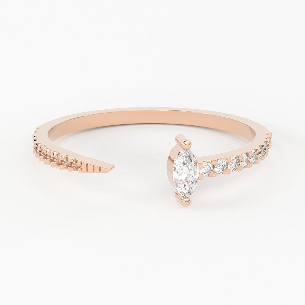 Stackable Ring / 14k Gold Pave Diamond Open Cuff Claw Diamond Ring / Minimal Dainty Stacking Diamond Ring - Jalvi & Co.