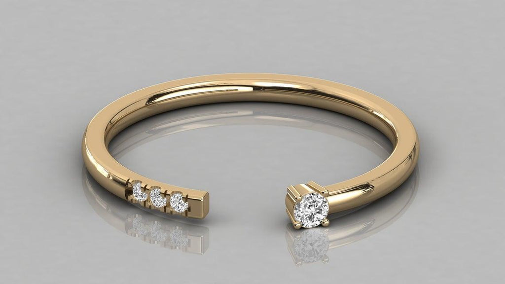 Stackable Ring / 14k Gold Pave Diamond Open Cuff Diamond Ring / Minimal Dainty Stacking Diamond Ring - Jalvi & Co.