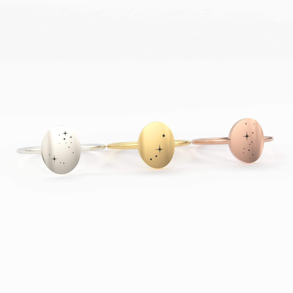 Star Signet Ring / 14K Solid Gold / Custom Zodiac Ring / Constellation Ring / Signet Ring / Stackable Star Rings / Personalized Gift for her - Jalvi & Co.