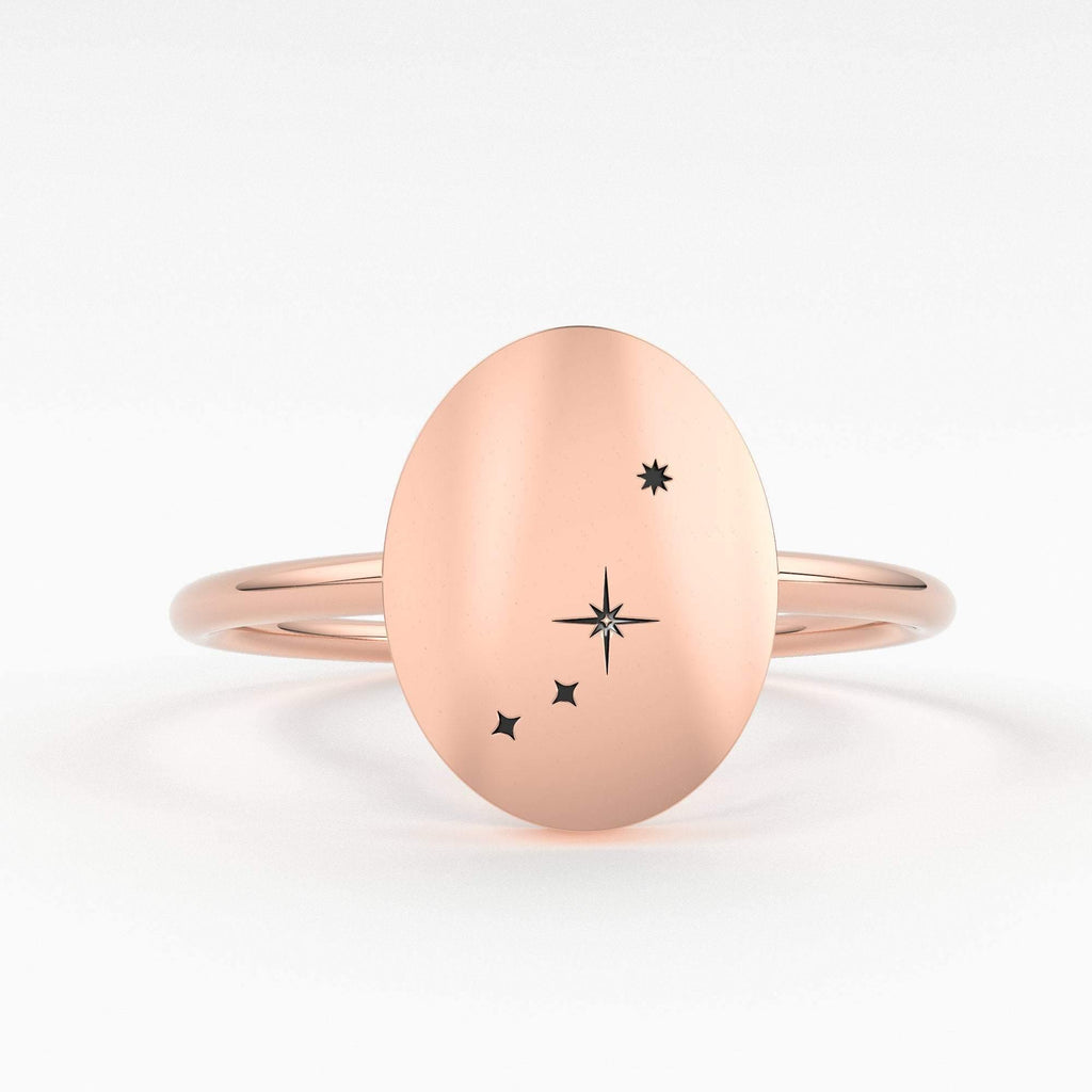 Star Signet Ring / 14K Solid Gold / Custom Zodiac Ring / Constellation Ring / Signet Ring / Stackable Star Rings / Personalized Gift for her - Jalvi & Co.