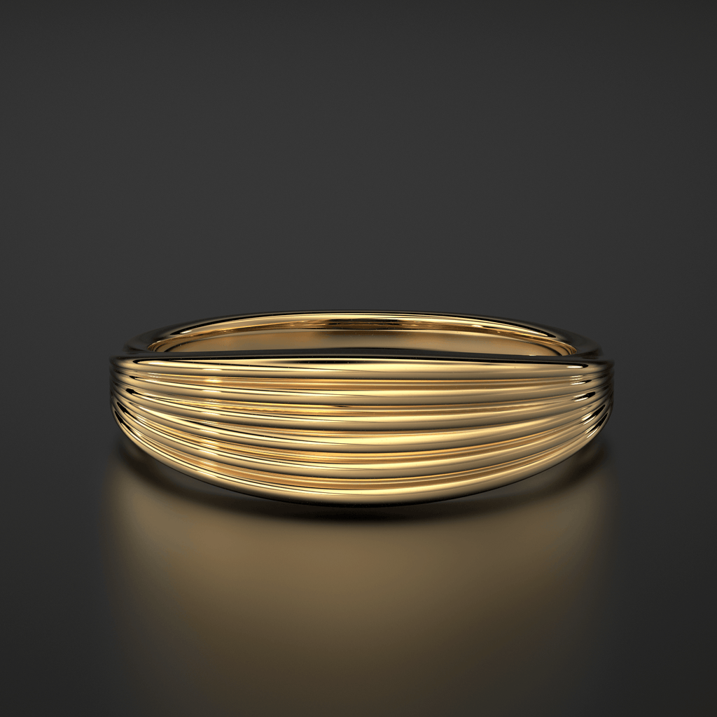 Stream Lines 14k Gold Band / Waves Gold Mens & Womens Wedding Ring / Curved Gold Ring - Jalvi & Co.