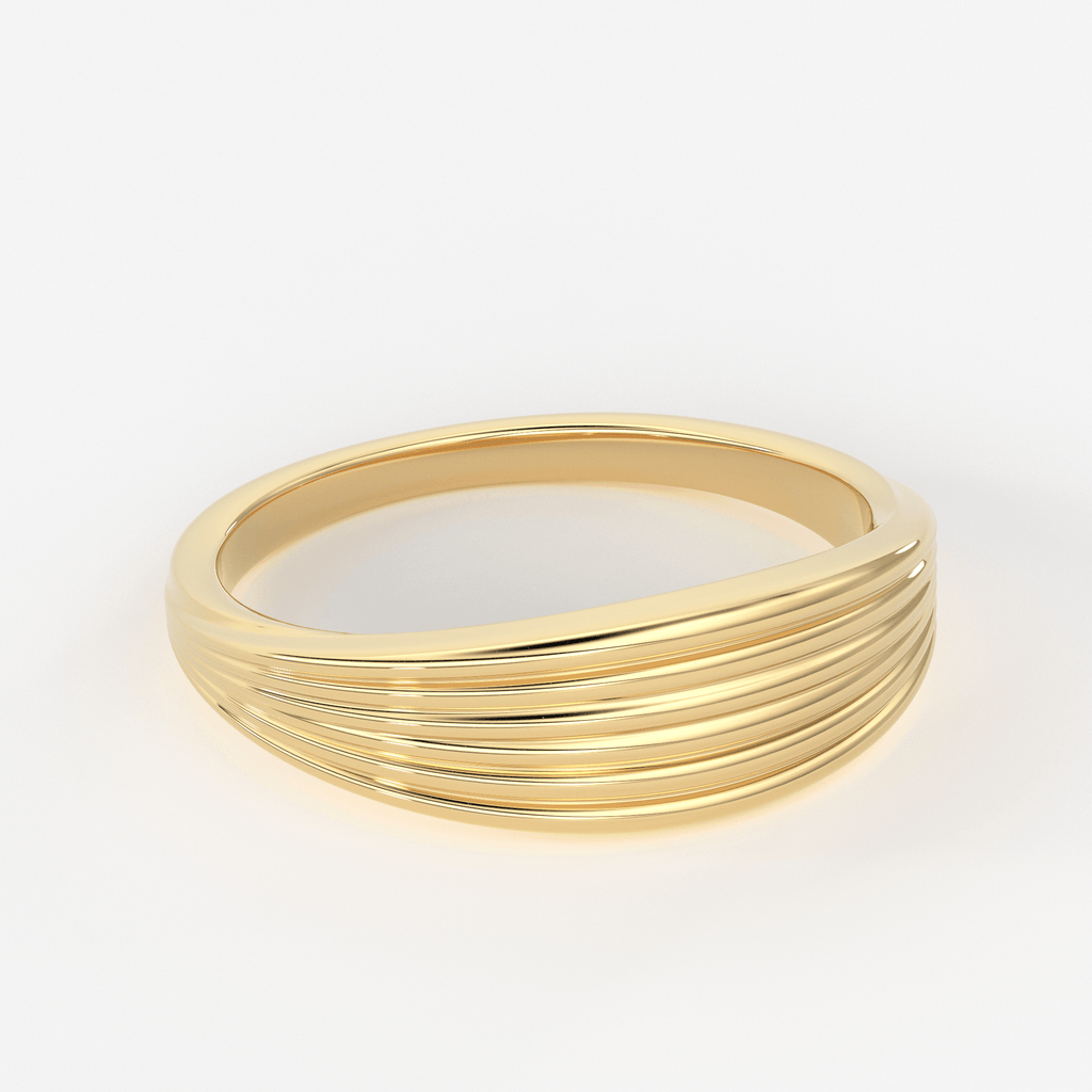 Stream Lines 14k Gold Band / Waves Gold Mens & Womens Wedding Ring / Curved Gold Ring - Jalvi & Co.