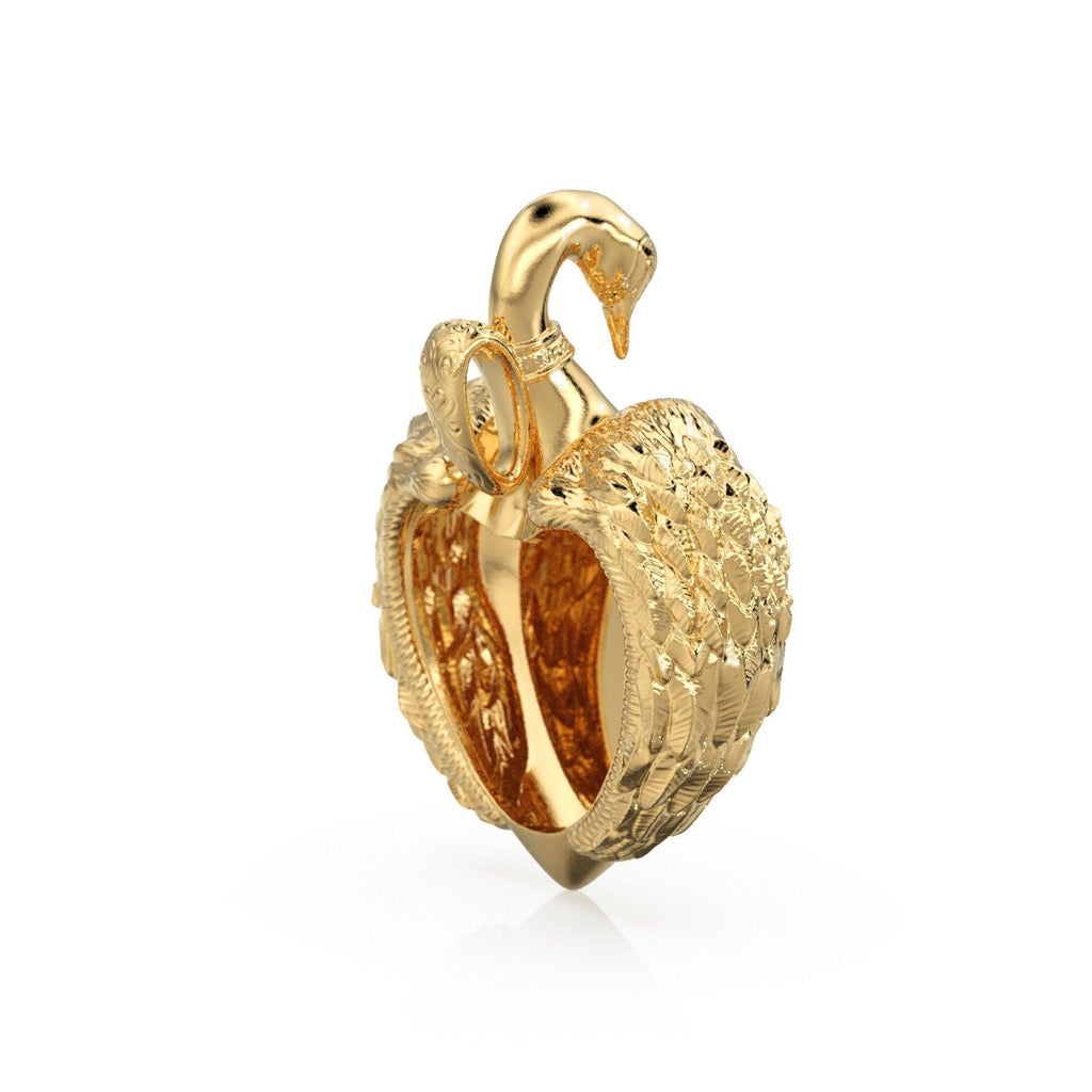 Swan Custom Engraving 14k 18k Solid Gold Charm Pendant, Bird Charm, Gold Charm Finding, Cygnus Whooper Swan Solid Gold Pendant - Jalvi & Co.