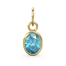 Load image into Gallery viewer, Swiss Blue Topaz Oval Solid Gold Charm / Natural Blue Gemstone Handmade Gold Pendant / 1pc 14k Solid Yellow Gold Jewelry Making FindingsSALE - Jalvi & Co.