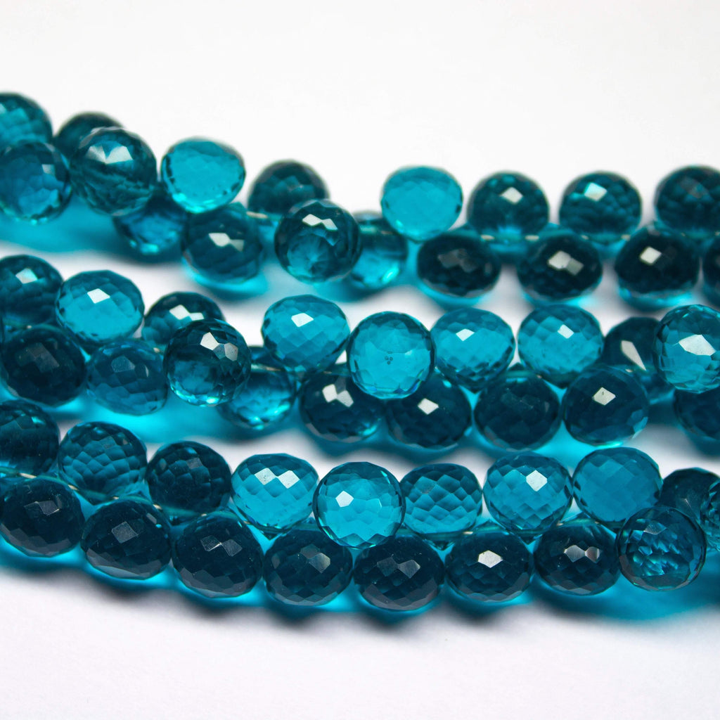 Teal Blue Quartz Micro Faceted Onion Drop Briolette Gemstone Loose Beads 2 pieces one matching pair 8mm - Jalvi & Co.