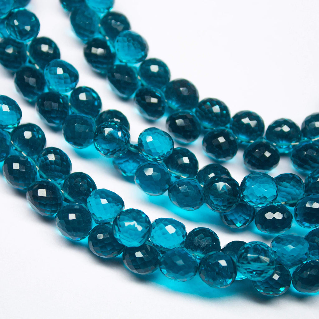 Teal Blue Quartz Micro Faceted Onion Drop Briolette Gemstone Loose Beads 2 pieces one matching pair 8mm - Jalvi & Co.