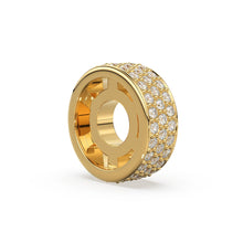 Load image into Gallery viewer, Three Lane Diamond Eternity Wheel 14k Solid Gold Rondelle Spacer Finding Bead, Diamond Spacer, Diamond Finding, Solid Gold Bead 10mm - Jalvi &amp; Co.