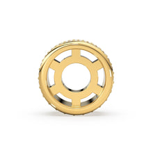 Load image into Gallery viewer, Three Lane Diamond Eternity Wheel 14k Solid Gold Rondelle Spacer Finding Bead, Diamond Spacer, Diamond Finding, Solid Gold Bead 10mm - Jalvi &amp; Co.