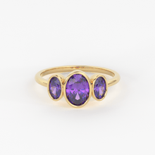 Load image into Gallery viewer, Three Stone Amethyst Ring / Amethyst Engagement Ring / Solid Rose Gold Diamond Amethyst Ring / February Birthstone Ring / Rose Gold Amethyst Ring - Jalvi & Co.