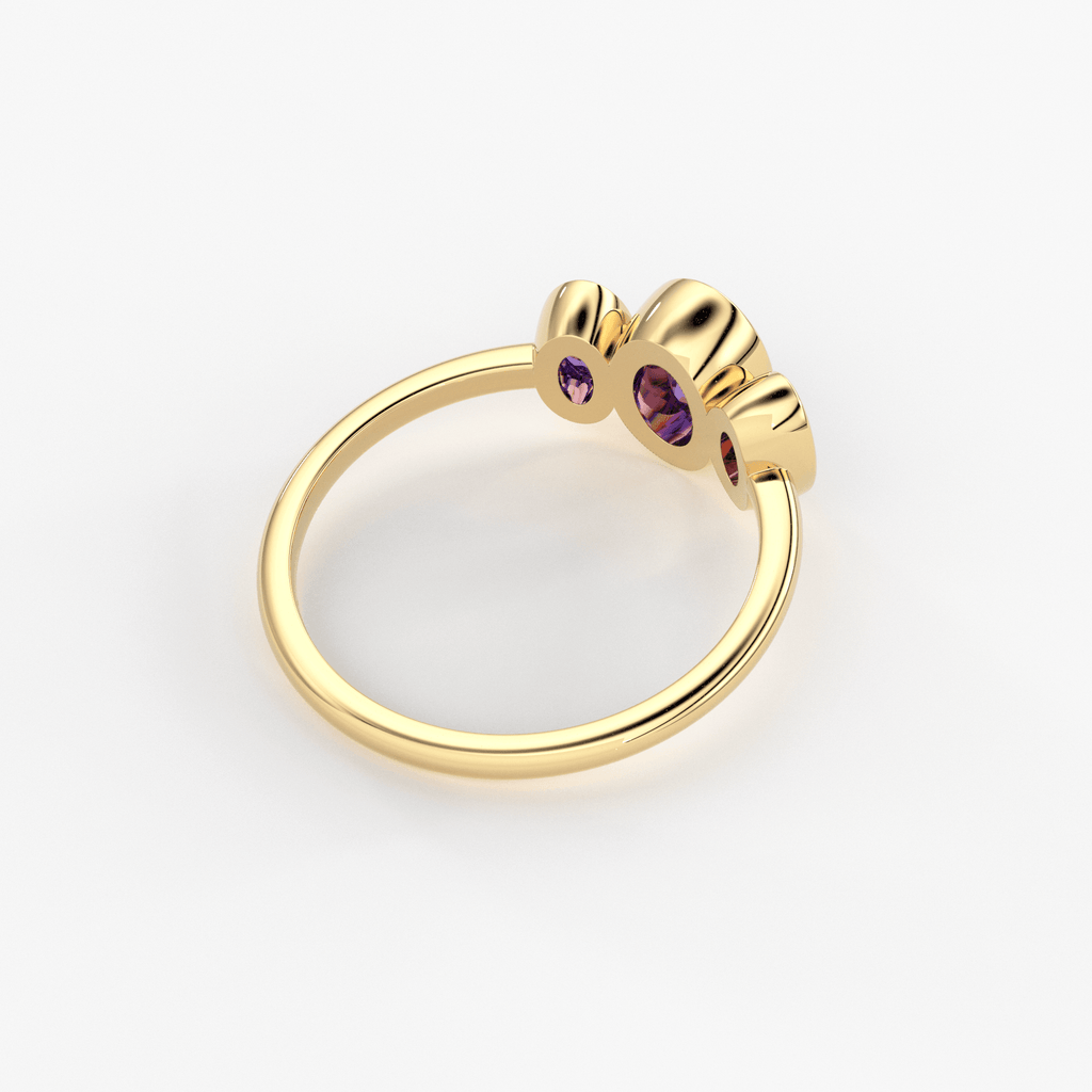Three Stone Amethyst Ring / Amethyst Engagement Ring / Solid Rose Gold Diamond Amethyst Ring / February Birthstone Ring / Rose Gold Amethyst Ring - Jalvi & Co.