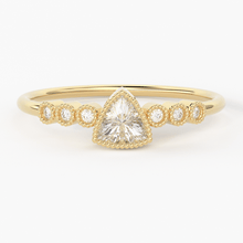 Load image into Gallery viewer, Trillion Diamond Ring / 14k Diamond Stackable Wedding Band / Round & Trillion Shape Diamond Ring / Round Milgrain Anniversary Band - Jalvi & Co.