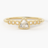Trillion Diamond Ring / 14k Diamond Stackable Wedding Band / Round & Trillion Shape Diamond Ring / Round Milgrain Anniversary Band