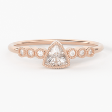 Load image into Gallery viewer, Trillion Diamond Ring / 14k Diamond Stackable Wedding Band / Round & Trillion Shape Diamond Ring / Round Milgrain Anniversary Band - Jalvi & Co.