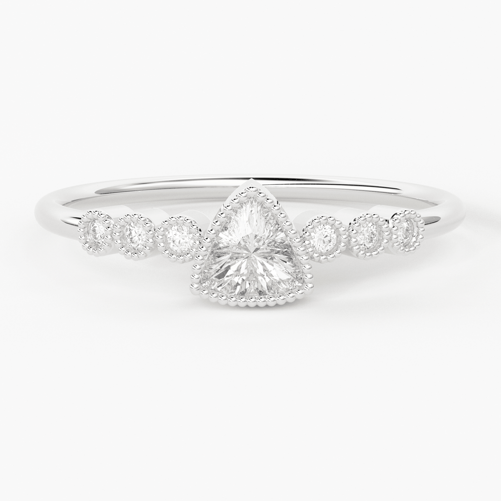 Trillion Diamond Ring / 14k Diamond Stackable Wedding Band / Round & Trillion Shape Diamond Ring / Round Milgrain Anniversary Band - Jalvi & Co.