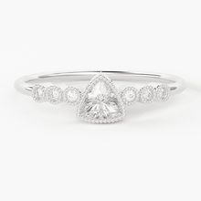 Load image into Gallery viewer, Trillion Diamond Ring / 14k Diamond Stackable Wedding Band / Round & Trillion Shape Diamond Ring / Round Milgrain Anniversary Band - Jalvi & Co.