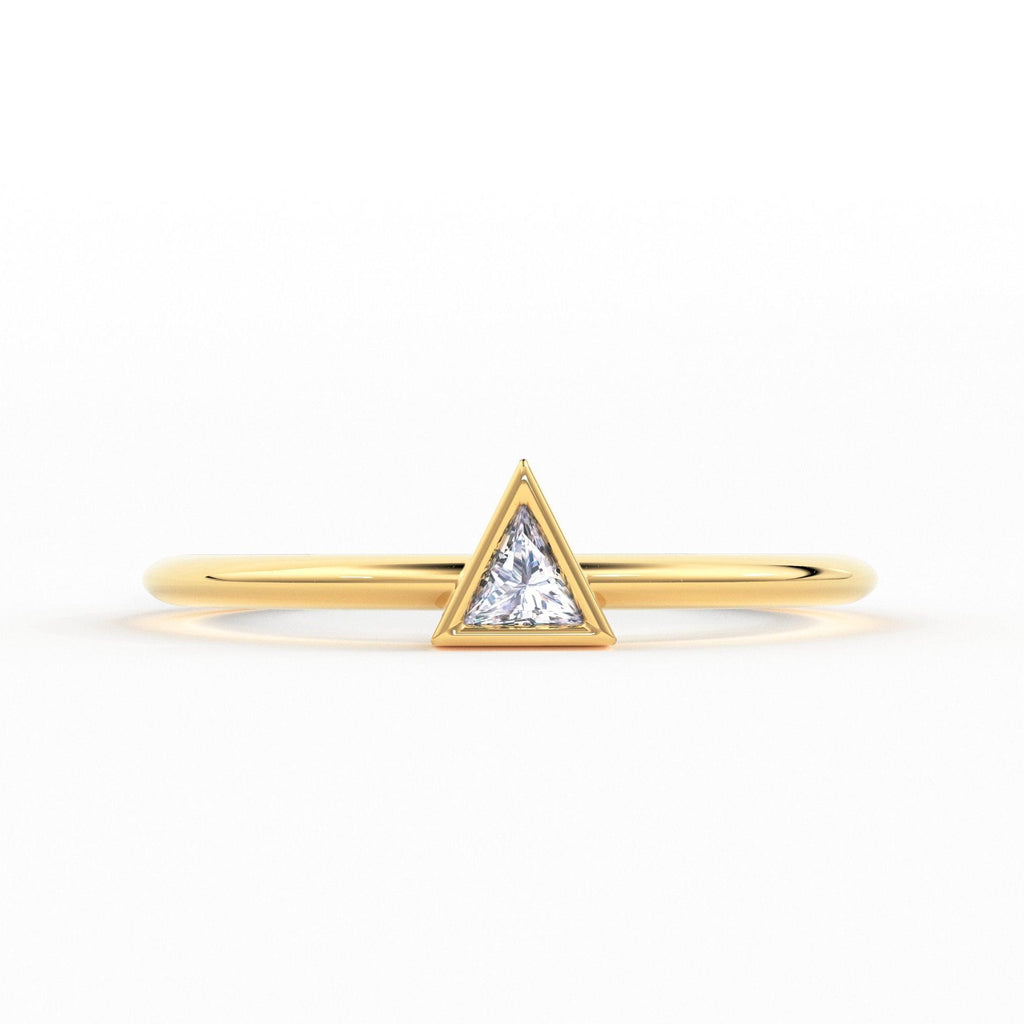 Trillion Diamond Ring with Triangle Diamond / 0.1carat Diamond Ring / Solitaire Stack Ring / Thin Gold Stacking Ring / Promise Ring / Gift - Jalvi & Co.