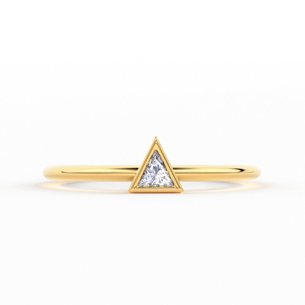Trillion Diamond Ring with Triangle Diamond / 0.1carat Diamond Ring / Solitaire Stack Ring / Thin Gold Stacking Ring / Promise Ring / Gift - Jalvi & Co.