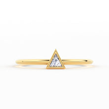 Load image into Gallery viewer, Trillion Diamond Ring with Triangle Diamond / 0.1carat Diamond Ring / Solitaire Stack Ring / Thin Gold Stacking Ring / Promise Ring / Gift - Jalvi & Co.