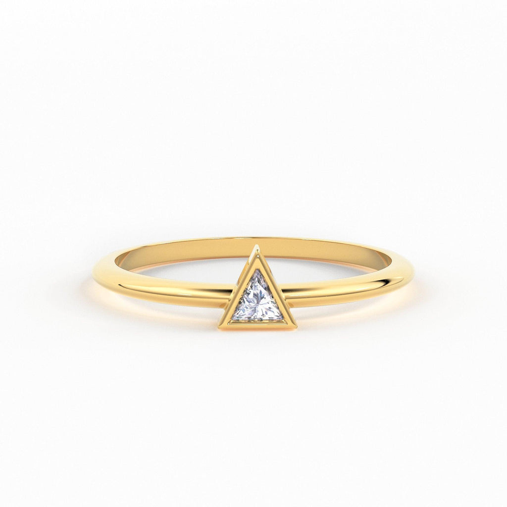 Trillion Diamond Ring with Triangle Diamond / 0.1carat Diamond Ring / Solitaire Stack Ring / Thin Gold Stacking Ring / Promise Ring / Gift - Jalvi & Co.