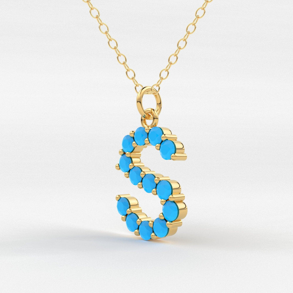 Turquoise Jewelry / Turquoise Necklace / Turquoise Initial Necklace in 14k Gold / Personalized Jewelry / Name Necklace / Letter Necklace - Jalvi & Co.