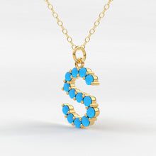 Load image into Gallery viewer, Turquoise Jewelry / Turquoise Necklace / Turquoise Initial Necklace in 14k Gold / Personalized Jewelry / Name Necklace / Letter Necklace - Jalvi & Co.