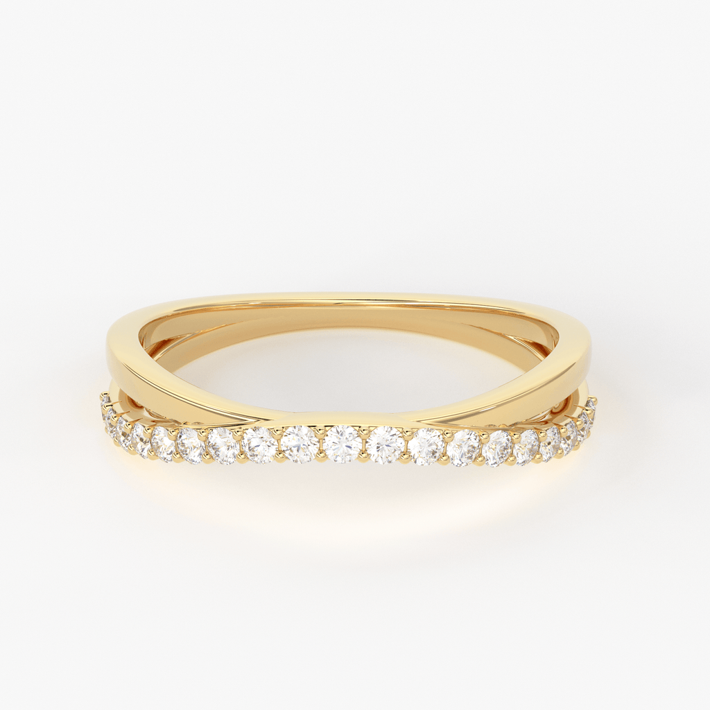 Twist Contour 14k Gold Diamond Wedding Band/ Twisted Band Ring with Diamonds/ Micro Prong Ring with Twisted Gold Band / Minimalist Stacking Ring - Jalvi & Co.