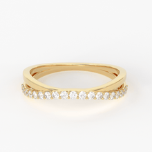 Load image into Gallery viewer, Twist Contour 14k Gold Diamond Wedding Band/ Twisted Band Ring with Diamonds/ Micro Prong Ring with Twisted Gold Band / Minimalist Stacking Ring - Jalvi & Co.