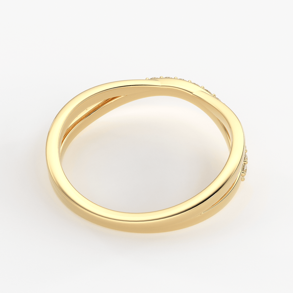 Twist Contour 14k Gold Diamond Wedding Band/ Twisted Band Ring with Diamonds/ Micro Prong Ring with Twisted Gold Band / Minimalist Stacking Ring - Jalvi & Co.